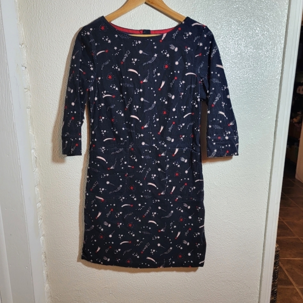 Boden Amber Shooting Stars Corduroy Dress sz 4R Navy Pink Red Cotton Stretch